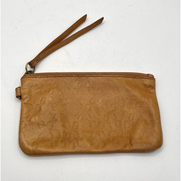 Hobo Brown Embossed Logo Leather Coin Purse Mini Keychain Wallet Zip Top Western - Picture 1 of 6